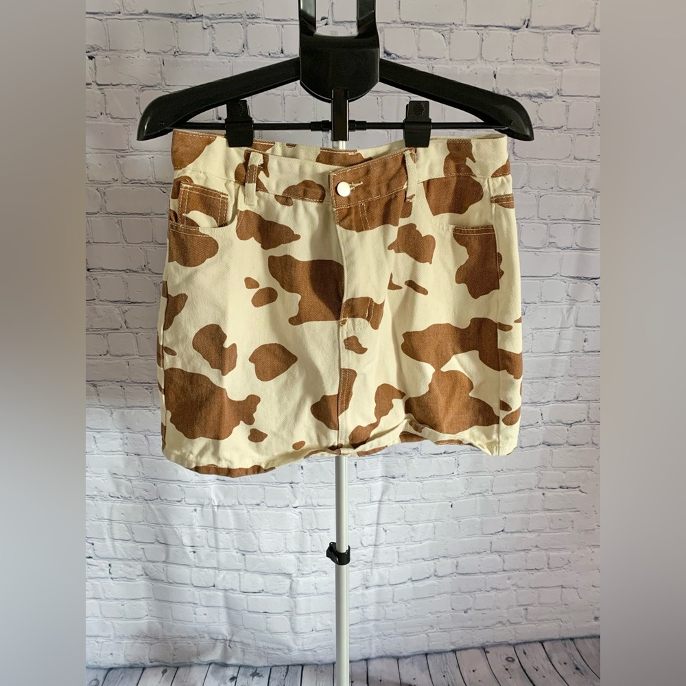 Cow Print Jean Skirt
